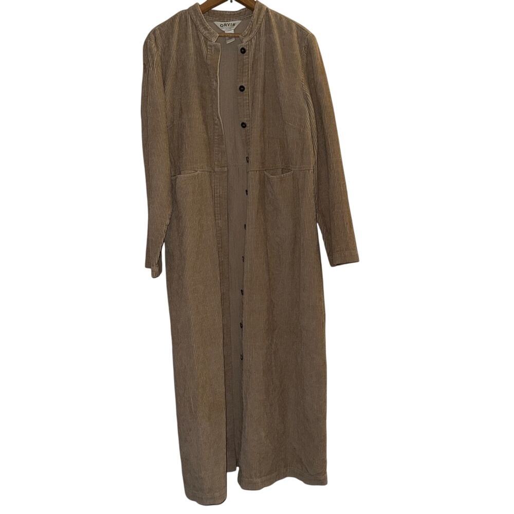 ORVIS Corduroy Snap Down Duster Dress Jacket Tan Size M